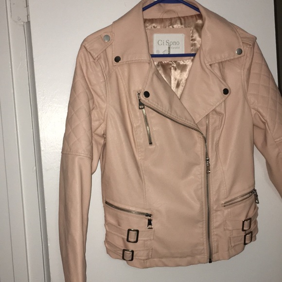 Soft Pink Leather Jacket/Moto Jacket with Zippers - Picture 2 of 3